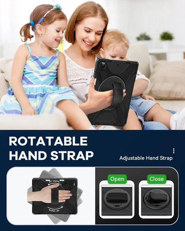 Alt view image 5 of 5 - DreamerX for iPad Air 13 Inch (2025/2024) M3/M2 iPad Pro 12.9 6th 5th 4th 3rd Gen Case with 360° Rotating Stand Hand Strap Shoulder Strap, Heavy Duty Rugged Kids Cover for iPad Air 13 Pro 12.9", Black