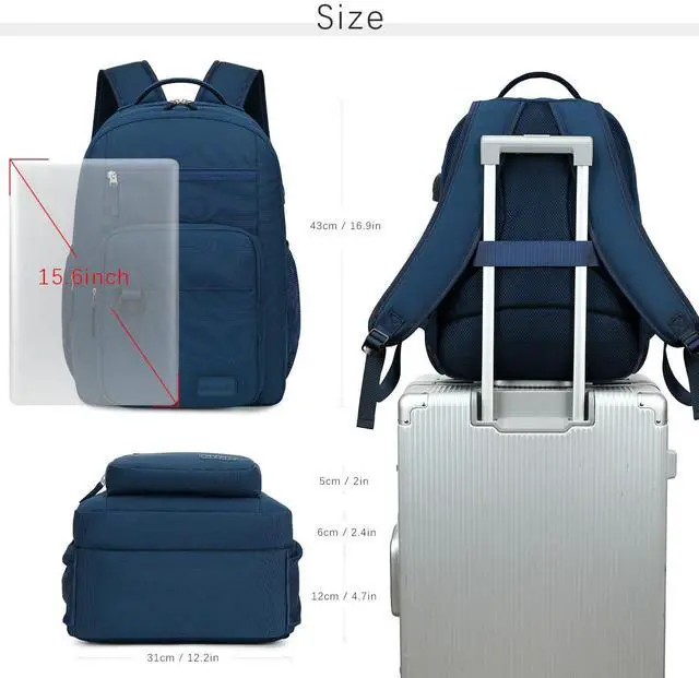 Alt view image 2 of 5 - ecodudo School Backpack for Men and Women Water Resistant Daypack for College Work15.6 inch Laptop Bookbag with USB Charging Port (Navy)