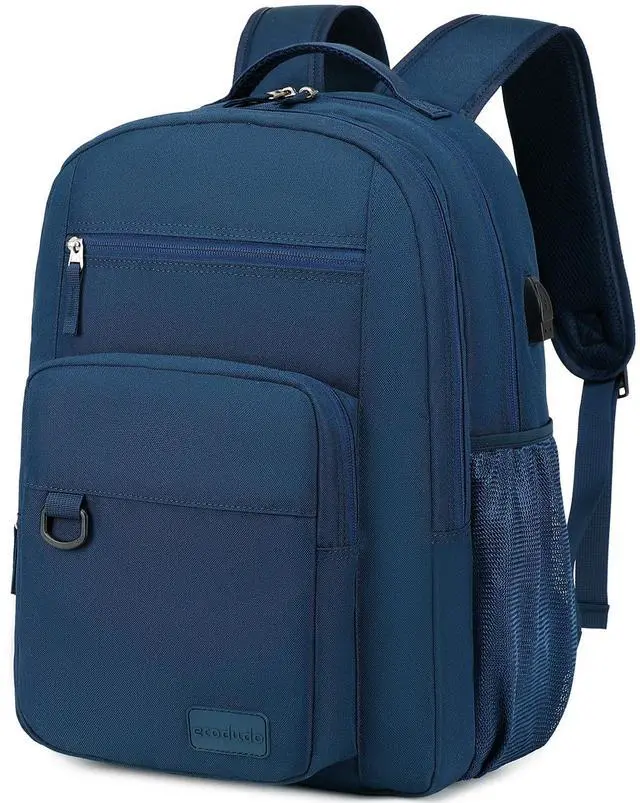 Main image of ecodudo School Backpack for Men and Women Water Resistant Daypack for College Work15.6 inch Laptop Bookbag with USB Charging Port (Navy)