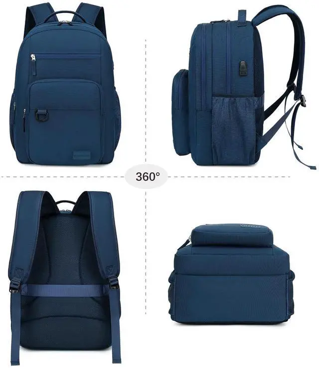 Alt view image 5 of 5 - ecodudo School Backpack for Men and Women Water Resistant Daypack for College Work15.6 inch Laptop Bookbag with USB Charging Port (Navy)