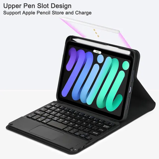Alt view image 4 of 5 - Eisuiyi Keyboard Case for iPad Mini 7(2024) & Mini 6(2021) 8.3", Detachable Touchpad BT Keyboard, Magentic Protective Cover with Pencil Holder, Full Protection, Black