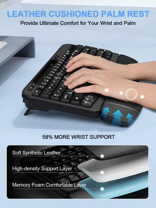 Alt view image 3 of 5 - Ergonomic Wireless Keyboard with Cushioned Wrist Rest, Wave Keys, Phone Holder, Comfortable Natural Typing, 2.4GHz Full Size Silent Cordless USB Computer Keyboard for Laptop, Mac, Windows (Black)