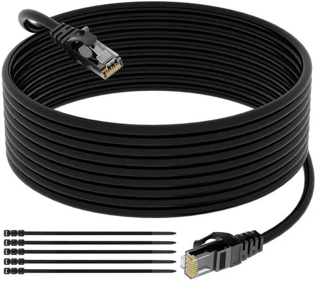 Main image of Elecan Cat 6 Outdoor Ethernet Cable 200 Ft, Heavy Duty Patch Cord Suppot POE Cat6 Cat5E Cat 5E Cat5 Cat 5 High Speed Network Cable, RJ45 Internet Cable, UV Waterproof Direct Burial & Indoor+15 Ties