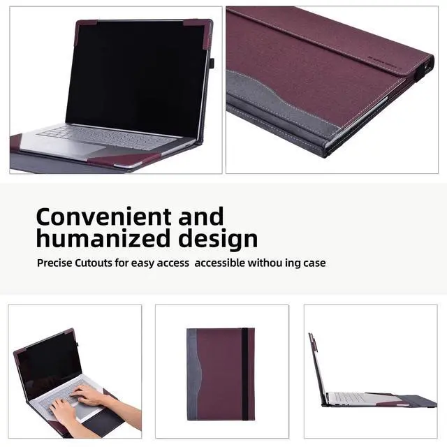 Alt view image 5 of 5 - Laptop Case for Microsoft Surface Laptop 6 15", PU Leather Folio Stand Laptop Protective Case Compatible with Microsoft Surface Laptop 5/4/3/2/1 15 inch (Wine red)