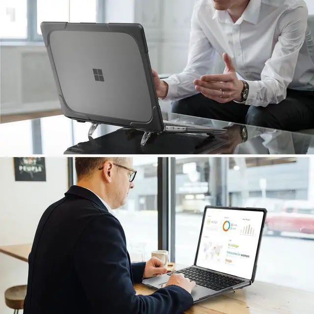 Alt view image 5 of 5 - FONREST Hard Shell Case for Microsoft Surface Laptop 7 13.8-inch 2024 (Model: 2036) Shockproof Heavy Duty Matte Translucent Anti-Fingerprint Protective Cover with TPU-Covered Edge, Kickstand (Grey)