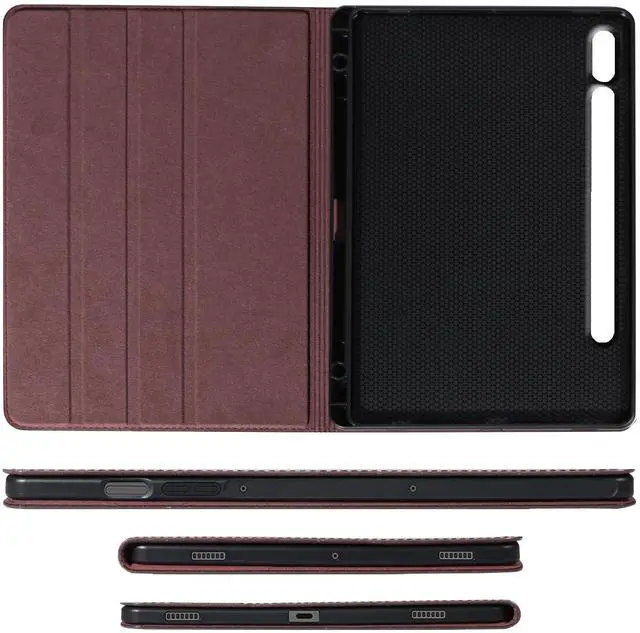 Alt view image 5 of 5 - Gexmil Genuine Leather Case for Samsung Galaxy Tab S9/S9 FE 11 Inch with Pencil Holder,Shockproof Protective Adjustable Kickstand Smart Premium Folio Flip Tablet Cover, Dark Brown