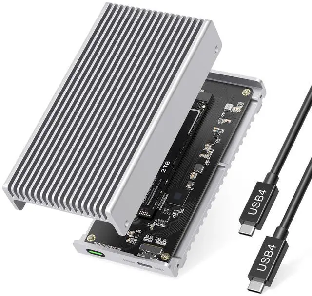 Main image of GEWOKLIY Noiseless 40Gbps M.2 NVMe Enclosure, USB C Aluminum External SSD Enclosure Compatible Thunderbolt4/3 8TB SSD Adapter, PCIe Gen4 M.2 SSD Reader Fits 2280/2260/2242/2230mm M B+M Key (Silver)