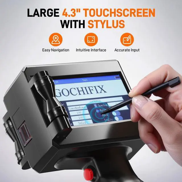 Alt view image 5 of 5 - GOCHIFIX Handheld Inkjet Printer with 4.3'' Touch Screen Portable Handheld Printer Printing Height 0.08-0.5 Inch Inkjet Coding Machine for Text QRCode Barcode Image Date (Support 27 Languages)