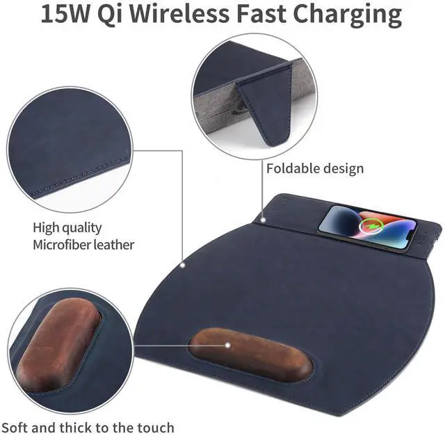 Alt view image 2 of 5 - Magnetic Wireless Charging Mouse Pad with Ergonomic Design, Mousepad with Wrist Support, Foldable Mousepad with Wrist Rest for Computer, Laptop, Office & Home, 14 x 12.1 in, Christmas, Blue