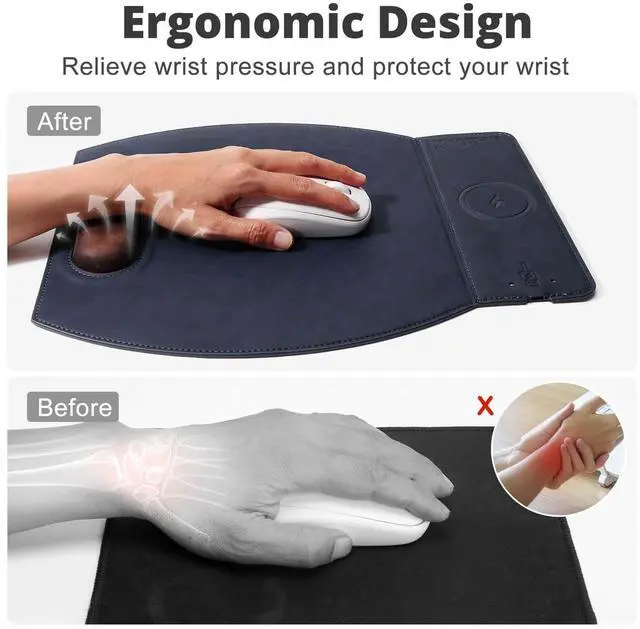 Alt view image 4 of 5 - Magnetic Wireless Charging Mouse Pad with Ergonomic Design, Mousepad with Wrist Support, Foldable Mousepad with Wrist Rest for Computer, Laptop, Office & Home, 14 x 12.1 in, Christmas, Blue