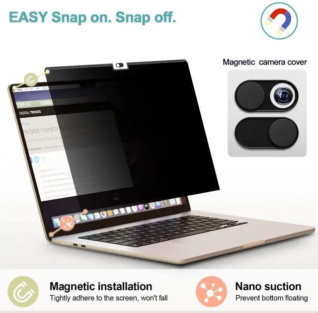 Alt view image 2 of 5 - IPROKKO Magnetic MacBook Privacy Screen Protector, Compatible with MacBook Air 15Inch (2023-2025, M2 M3 M4) - A2941 A3114 A3241, Removable Matte Anti Glare Blue Light Filter for Mac Air 15.3" Laptop