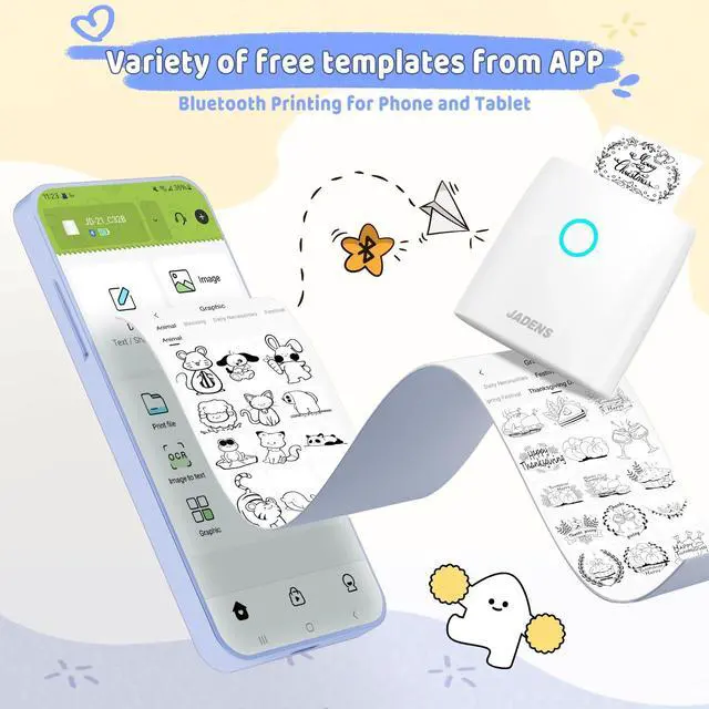 Alt view image 2 of 5 - JADENS Sticker Printer with 5Rolls Thermal Paper(White)