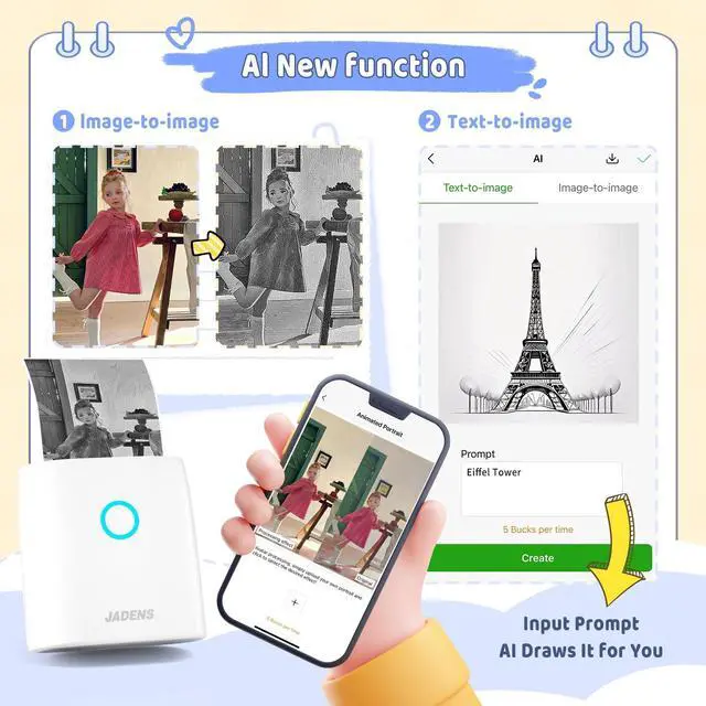 Alt view image 3 of 5 - JADENS Sticker Printer with 5Rolls Thermal Paper(White)