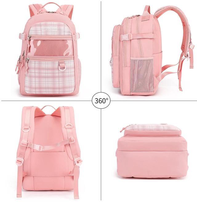 Alt view image 2 of 5 - Kalesi Laptop Backpack School College or Work Bookbag, Large Anti Theft Travel Bag, 15.6-Inch Daypack for Men & Women Teens (Light pink)