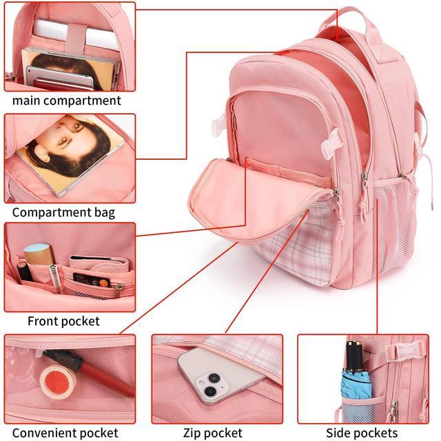 Alt view image 4 of 5 - Kalesi Laptop Backpack School College or Work Bookbag, Large Anti Theft Travel Bag, 15.6-Inch Daypack for Men & Women Teens (Light pink)
