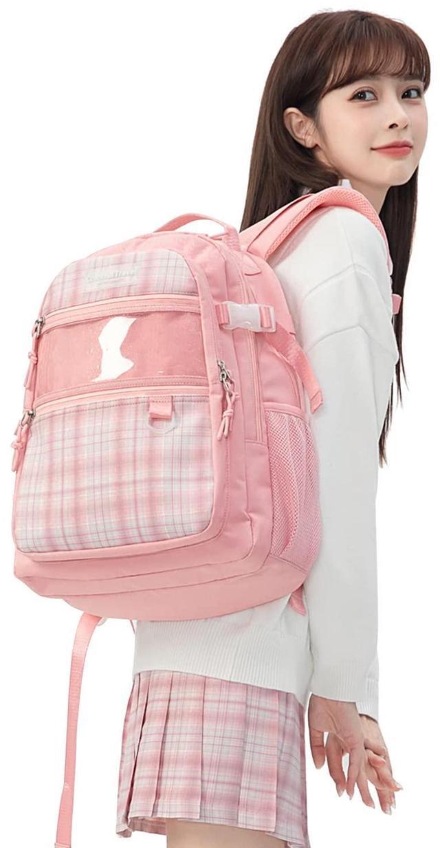 Alt view image 5 of 5 - Kalesi Laptop Backpack School College or Work Bookbag, Large Anti Theft Travel Bag, 15.6-Inch Daypack for Men & Women Teens (Light pink)