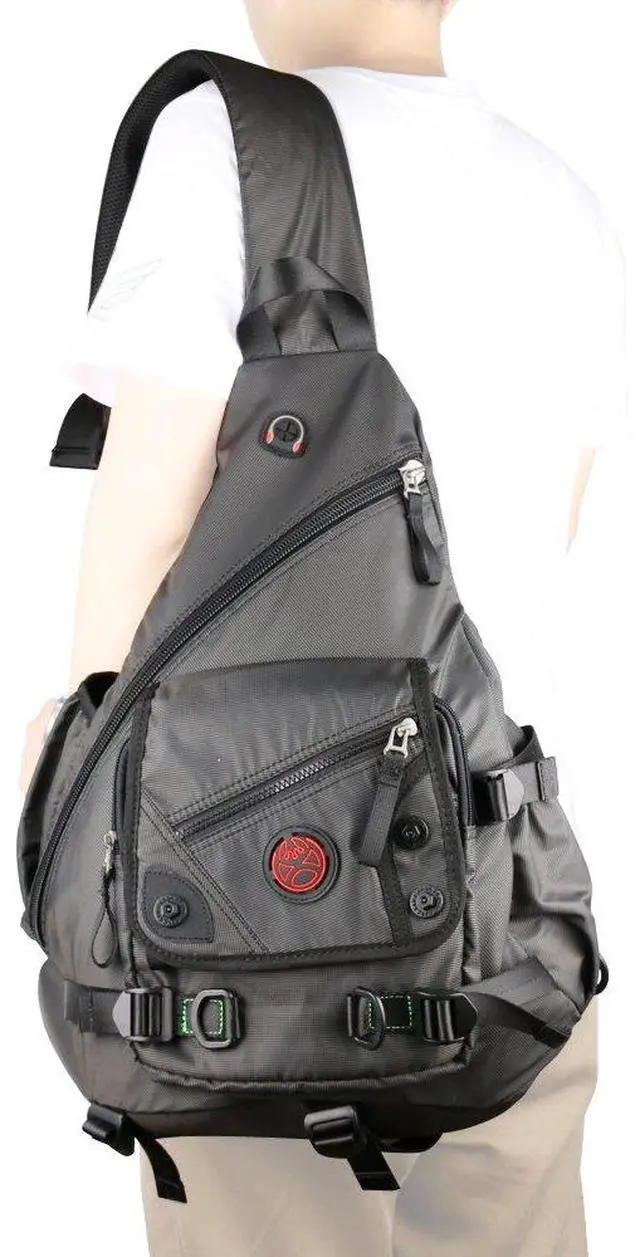 Alt view image 3 of 5 - Kawei Knight Large Sling Bag Laptop Backpack Cross Body Messenger Bag Shoulder Travel Rucksack (A-Black)