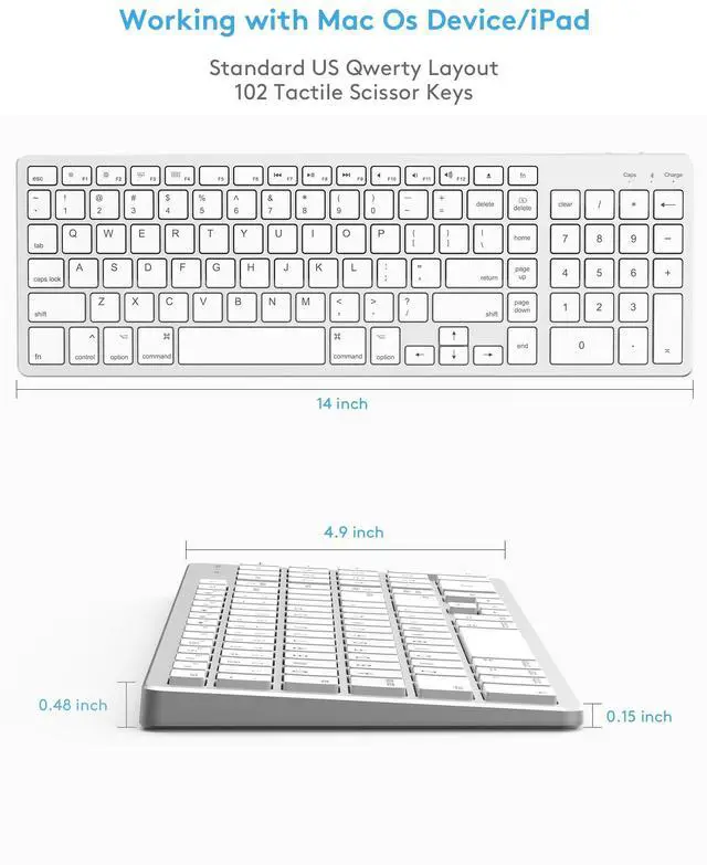 Alt view image 3 of 5 - Wireless Bluetooth Keyboard for Apple Mac OS  US QWERTY Layout, Scissor Keys Precise Typing, Rechargeable Battery, Extra-Long Working Time, Compatible with iMac/MacBook Pro/Mac Mini or iPad