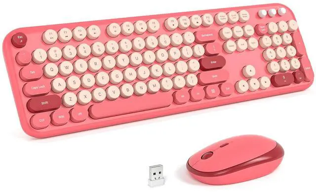 Main image of KNOWSQT Wireless Keyboard and Mouse Combo - Lovely Red Rainbow Full-Sized Typewriter Colorful Keyboards, Round Keycap USB Plug Play Retro Cute Keyboards for Windows, Laptop, PC, Desktop, Computer