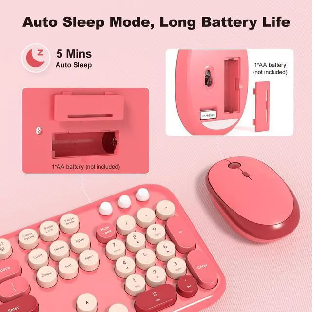 Alt view image 3 of 5 - KNOWSQT Wireless Keyboard and Mouse Combo - Lovely Red Rainbow Full-Sized Typewriter Colorful Keyboards, Round Keycap USB Plug Play Retro Cute Keyboards for Windows, Laptop, PC, Desktop, Computer