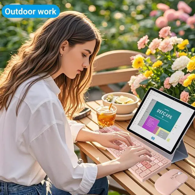 Alt view image 4 of 5 - Wireless Bluetooth Keyboard and Mouse Combo(USB + Dual BT),KUYHRF Rechargeable Multi-Device Rechargeable Wireless Bluetooth Mouse and Keyboard, with Silent Keys and Battery Indicator