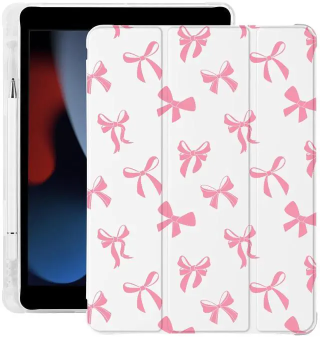 Main image of Cute Kawaii Bow for iPad Air 11 Inch Case 7th/6th Generation (M3/M2) 2025 2024 with Pencil Holder, Auto Sleep/Wake, Leather Soft TPU Back Cover