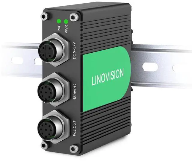 Main image of LINOVISION Industrial Gigabit BT90W PoE++ Injector with M12 Interface and 9~57V DC Input