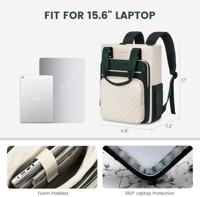 Alt view image 2 of 5 - LOVEVOOK Laptop Backpack for Women, 15.6 Inch Work Business Travel Backpack, Fation Teacher Doctor Nurse Backpack Purse, Waterproof Cute Backpack,DarkGreen-Beige