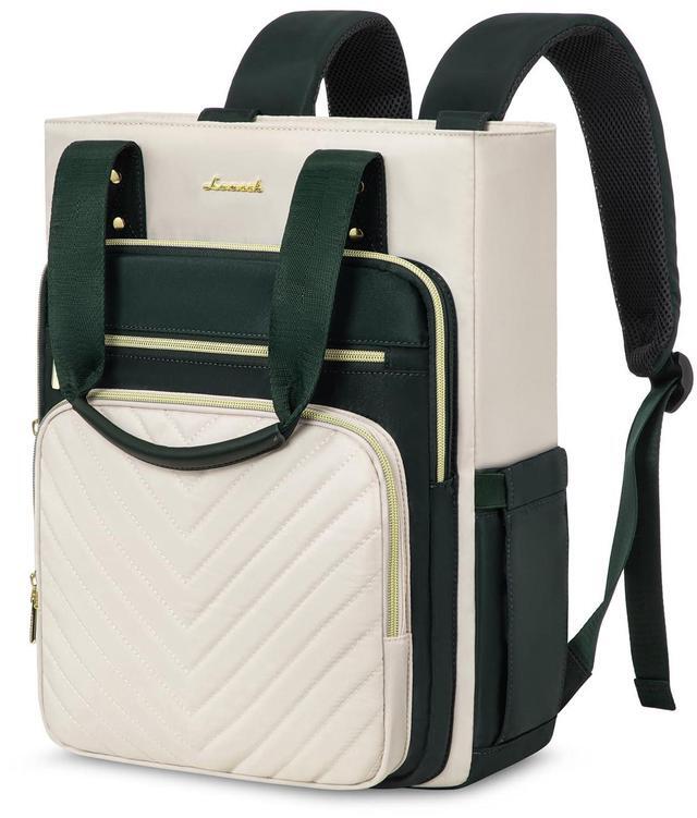 Main image of LOVEVOOK Laptop Backpack for Women, 15.6 Inch Work Business Travel Backpack, Fation Teacher Doctor Nurse Backpack Purse, Waterproof Cute Backpack,DarkGreen-Beige