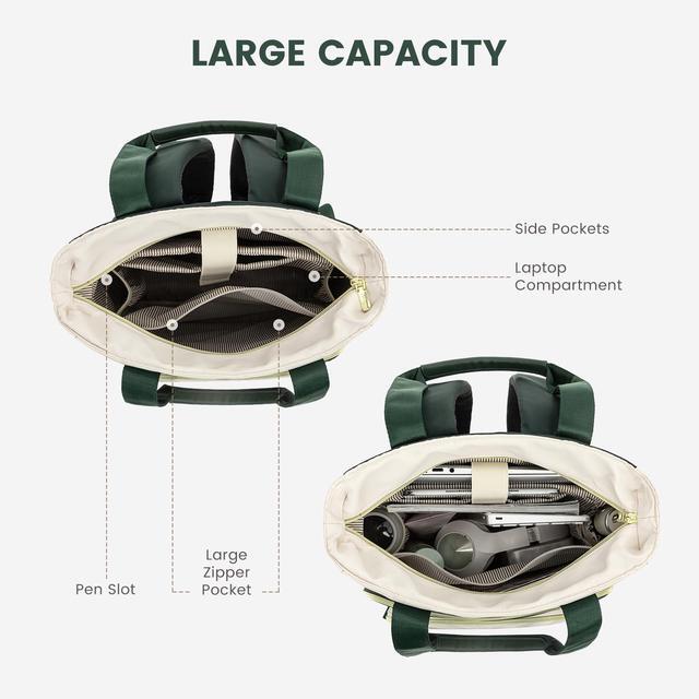 Alt view image 3 of 5 - LOVEVOOK Laptop Backpack for Women, 15.6 Inch Work Business Travel Backpack, Fation Teacher Doctor Nurse Backpack Purse, Waterproof Cute Backpack,DarkGreen-Beige