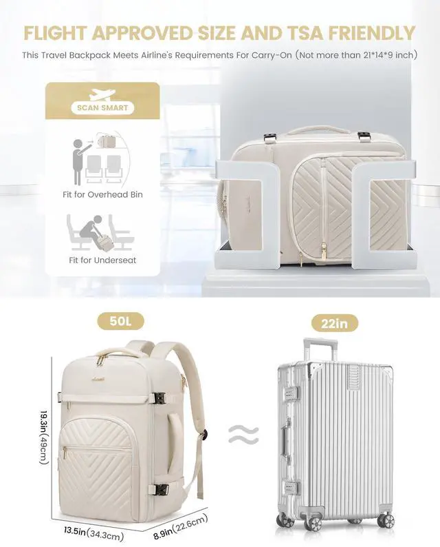 Alt view image 2 of 5 - LOVEVOOK Large Travel Backpack for Women, 50L Carry on Backpack for Airplanes, TSA Personal Item Travel Bag for Women fits 18" Laptop, Waterproof Carry on Bags with 4 Packing Cubes