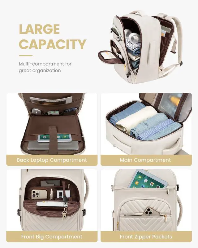 Alt view image 3 of 5 - LOVEVOOK Large Travel Backpack for Women, 50L Carry on Backpack for Airplanes, TSA Personal Item Travel Bag for Women fits 18" Laptop, Waterproof Carry on Bags with 4 Packing Cubes