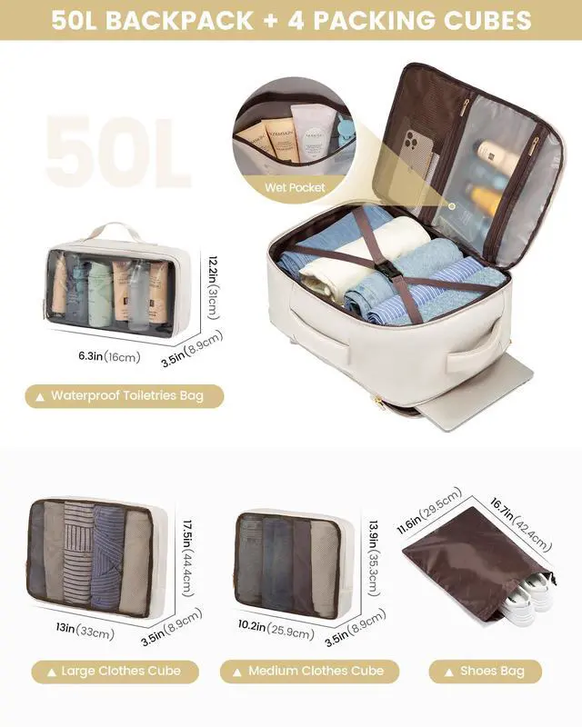 Alt view image 5 of 5 - LOVEVOOK Large Travel Backpack for Women, 50L Carry on Backpack for Airplanes, TSA Personal Item Travel Bag for Women fits 18" Laptop, Waterproof Carry on Bags with 4 Packing Cubes