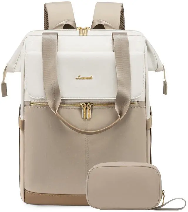 Main image of LOVEVOOK 17.3 Inch Laptop Backpack for Women, Large Capacity Travel Backpack with Organizer Bag, Waterproof Carry on Backpack Purse Work Bag with USB Port for Teacher Nurse, Beige-Khaki