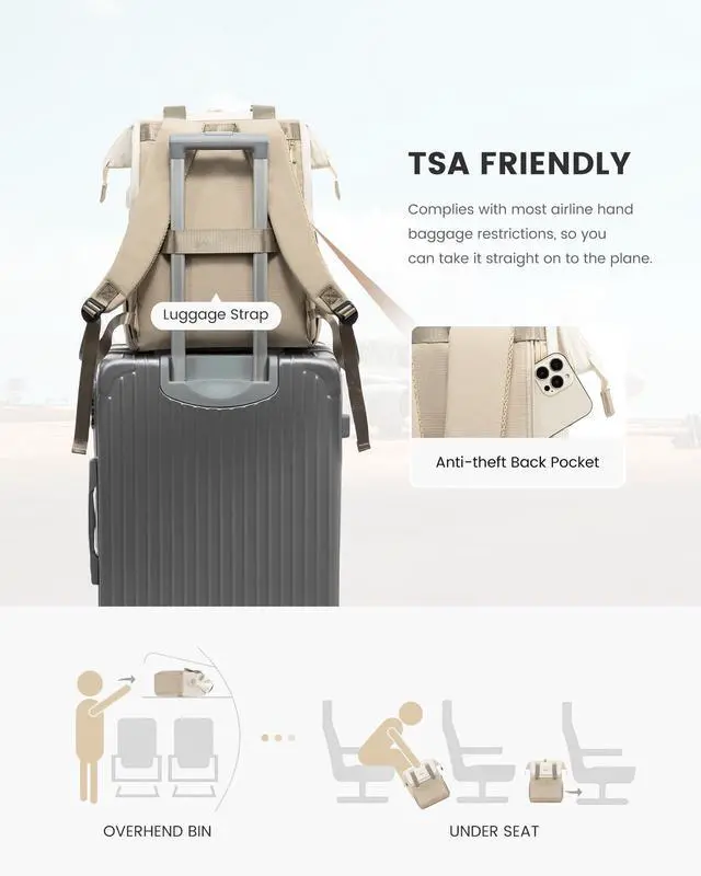 Alt view image 3 of 5 - LOVEVOOK 17.3 Inch Laptop Backpack for Women, Large Capacity Travel Backpack with Organizer Bag, Waterproof Carry on Backpack Purse Work Bag with USB Port for Teacher Nurse, Beige-Khaki