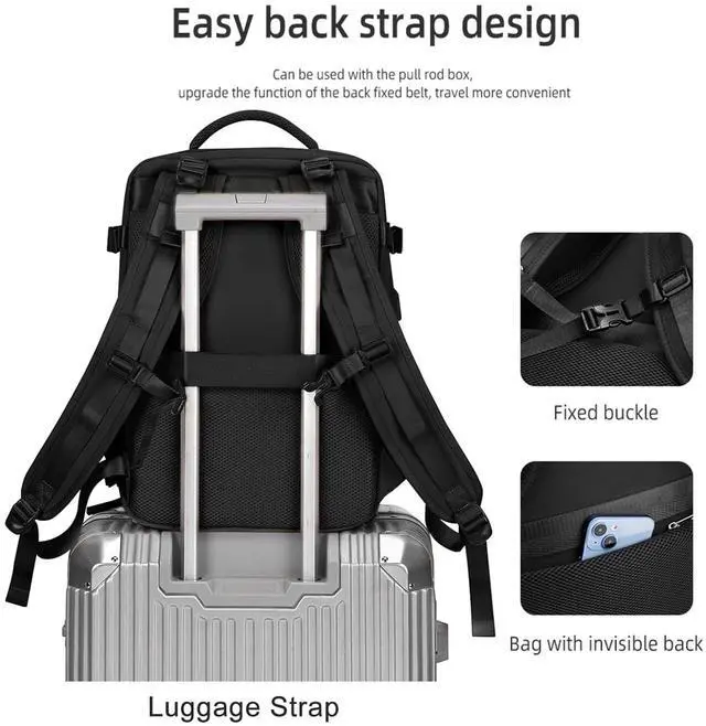 Alt view image 4 of 5 - Makes Large Casual Travel Backpack For Women Men,Carry On Rucksack Flight Approved,Hiking Waterproof Outdoor Sports Daypack Fit 15.6 Inch Laptop Shoes Compartment