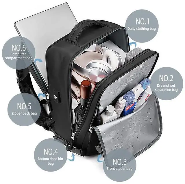 Alt view image 3 of 5 - Makes Large Casual Travel Backpack For Women Men,Carry On Rucksack Flight Approved,Hiking Waterproof Outdoor Sports Daypack Fit 15.6 Inch Laptop Shoes Compartment