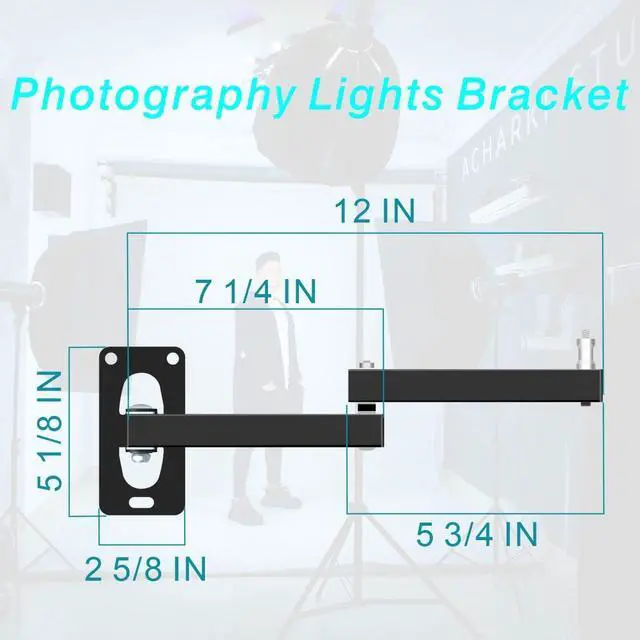 Alt view image 3 of 5 - MeetRade Wall Mounting Boom Arm Holder: Fold Extend Adjustable Long Bracket,Heavy Duty Wall Mount,for Photography Strobe Light Monolight, Softbox,Ring Light,for Live Broadcast(1/4" Screw)