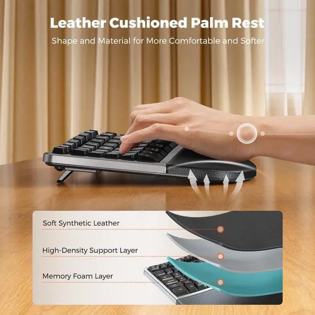 Alt view image 2 of 5 - MEETION Ergonomic Wireless Keyboard and Mouse Combo, 2.4G Curved Compact Keyboard with Cushioned Palm Rest, 4 Level DPI Adjustable Wireless Mouse, for Windows/Mac/Desktop/Laptop/PC, Gray Black