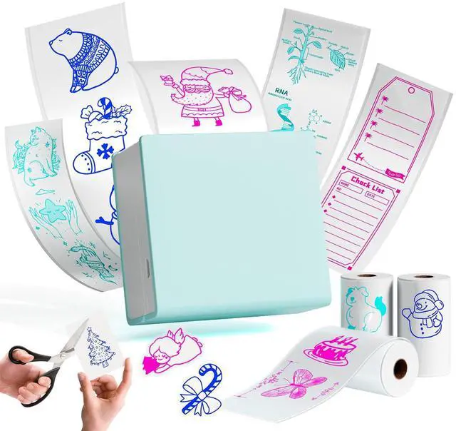 Main image of Memoking M02 Mini Sticker Printer - Portable Thermal Bluetooth Pocket Printer, Print Pod, Inkless Sticker Maker Machine with 3 Rolls Color Text Paper for Decoration, Scrapbook, Photo, Gift, Study Note