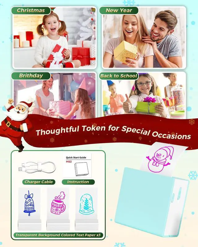Alt view image 2 of 5 - Memoking M02 Mini Sticker Printer - Portable Thermal Bluetooth Pocket Printer, Print Pod, Inkless Sticker Maker Machine with 3 Rolls Color Text Paper for Decoration, Scrapbook, Photo, Gift, Study Note