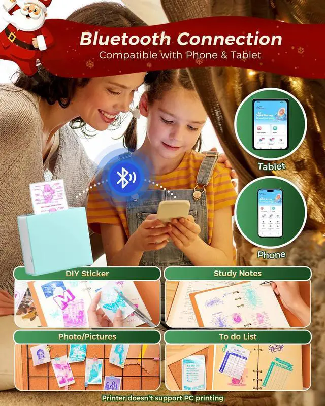 Alt view image 3 of 5 - Memoking M02 Mini Sticker Printer - Portable Thermal Bluetooth Pocket Printer, Print Pod, Inkless Sticker Maker Machine with 3 Rolls Color Text Paper for Decoration, Scrapbook, Photo, Gift, Study Note