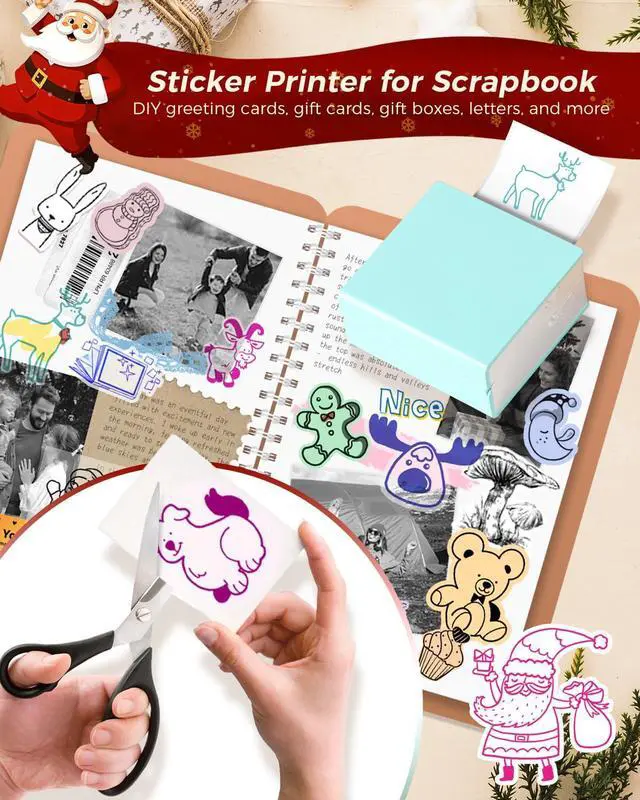 Alt view image 4 of 5 - Memoking M02 Mini Sticker Printer - Portable Thermal Bluetooth Pocket Printer, Print Pod, Inkless Sticker Maker Machine with 3 Rolls Color Text Paper for Decoration, Scrapbook, Photo, Gift, Study Note