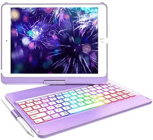 Main image of MMK Keyboard Case for iPad 7th/8th/9th Gen 10.2 inch 2019/2020/2021, Bluetooth, 360 Rotatable, 10 Color Backlit Keyboard Cover Tablet Case