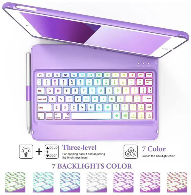Alt view image 3 of 5 - MMK Keyboard Case for iPad 7th/8th/9th Gen 10.2 inch 2019/2020/2021, Bluetooth, 360 Rotatable, 10 Color Backlit Keyboard Cover Tablet Case