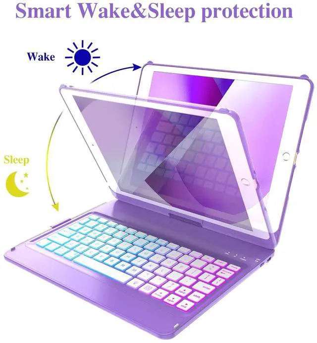 Alt view image 4 of 5 - MMK Keyboard Case for iPad 7th/8th/9th Gen 10.2 inch 2019/2020/2021, Bluetooth, 360 Rotatable, 10 Color Backlit Keyboard Cover Tablet Case