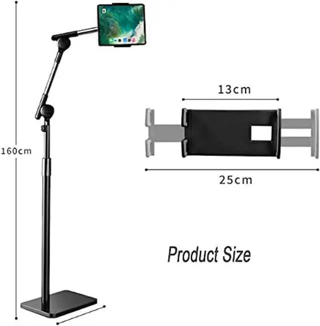 Alt view image 2 of 5 - Niumowa Tablet Floor Stand Holder, 360 Degree Rotating with Height Adjustable Stand Compatible with 4.7"-13" Phone/Tablet, Kindle, 63" Phone Stand, Aluminum Alloy, for Bed,Sofa,Desk.Black