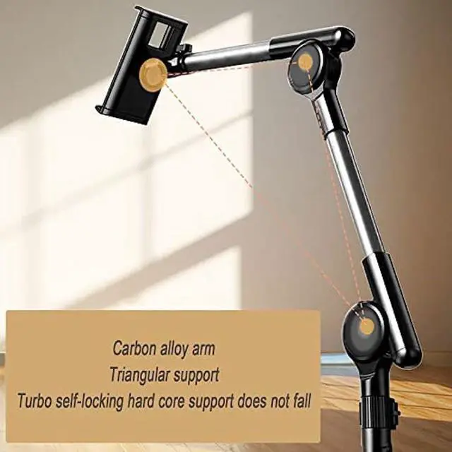 Alt view image 3 of 5 - Niumowa Tablet Floor Stand Holder, 360 Degree Rotating with Height Adjustable Stand Compatible with 4.7"-13" Phone/Tablet, Kindle, 63" Phone Stand, Aluminum Alloy, for Bed,Sofa,Desk.Black