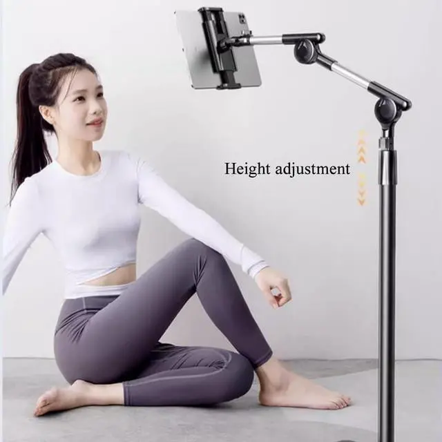 Alt view image 5 of 5 - Niumowa Tablet Floor Stand Holder, 360 Degree Rotating with Height Adjustable Stand Compatible with 4.7"-13" Phone/Tablet, Kindle, 63" Phone Stand, Aluminum Alloy, for Bed,Sofa,Desk.Black
