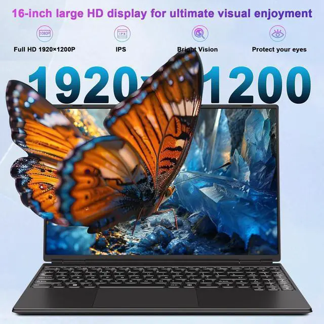 Alt view image 5 of 5 - Laptop 16" 12GB+512GB SSD Celeron N5095 Up to 2.9 GHz Win 11 Laptop Support 512GB TF 1TB SSD Expand Notebook with 1920*1200 FHD 5G WiFi BT 4.2 Webcam Cooling Fan for Students and Business-Black